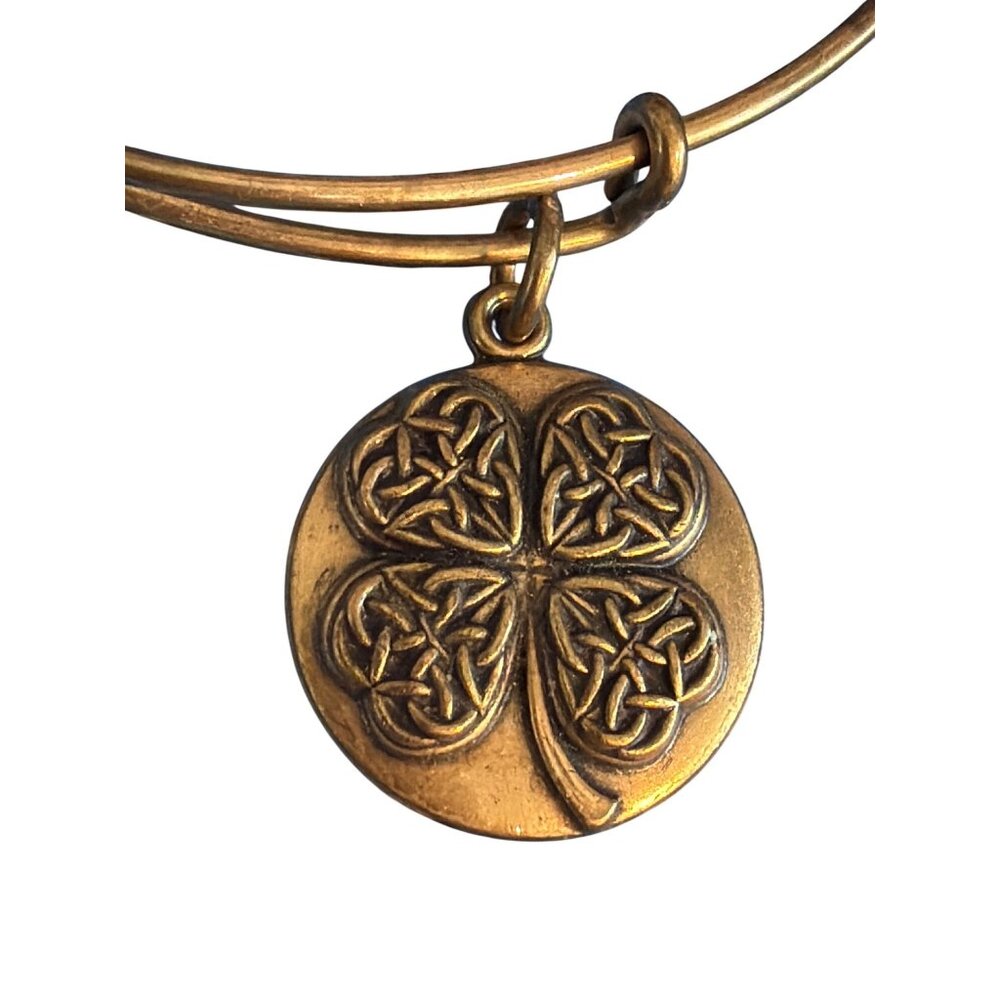 Four Leaf Clover Charm Bracelet Alex And Ani Gold Tone Slide Adj Symbols Tokens - Picture 2 of 6